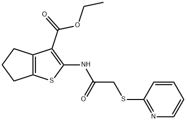 ethyl 2-{[(pyridin-2-ylsulfanyl)acetyl]amino}-5,6-dihydro-4H-cyclopenta[b]thiophene-3-carboxylate Struktur