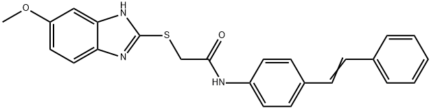 2-[(5-methoxy-1H-benzimidazol-2-yl)sulfanyl]-N-{4-[(E)-2-phenylethenyl]phenyl}acetamide Struktur