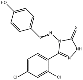 (E)-4-(((3-(2,4-dichlorophenyl)-5-mercapto-4H-1,2,4-triazol-4-yl)imino)methyl)phenol Struktur