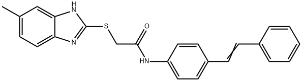 2-[(5-methyl-1H-benzimidazol-2-yl)sulfanyl]-N-{4-[(E)-2-phenylethenyl]phenyl}acetamide Struktur