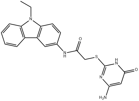 2-[(4-amino-6-oxo-1,6-dihydropyrimidin-2-yl)sulfanyl]-N-(9-ethyl-9H-carbazol-3-yl)acetamide Struktur