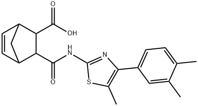 3-((4-(3,4-dimethylphenyl)-5-methylthiazol-2-yl)carbamoyl)bicyclo[2.2.1]hept-5-ene-2-carboxylic acid Struktur