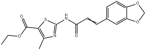 (E)-ethyl 2-(3-(benzo[d][1,3]dioxol-5-yl)acrylamido)-4-methylthiazole-5-carboxylate Struktur