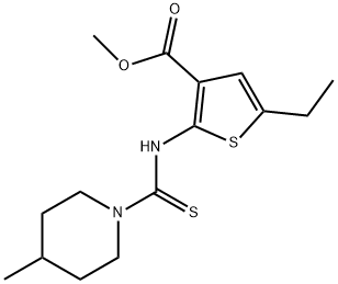 methyl 5-ethyl-2-(4-methylpiperidine-1-carbothioamido)thiophene-3-carboxylate Struktur