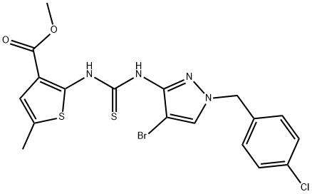 methyl 2-(3-(4-bromo-1-(4-chlorobenzyl)-1H-pyrazol-3(2H)-ylidene)thioureido)-5-methylthiophene-3-carboxylate Struktur