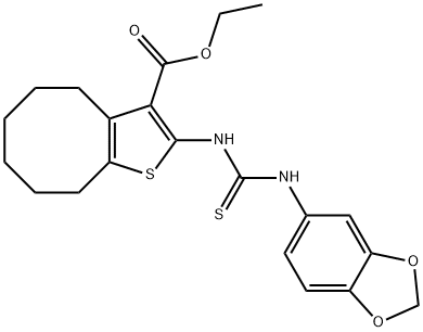 ethyl 2-(3-(benzo[d][1,3]dioxol-5-yl)thioureido)-4,5,6,7,8,9-hexahydrocycloocta[b]thiophene-3-carboxylate Struktur