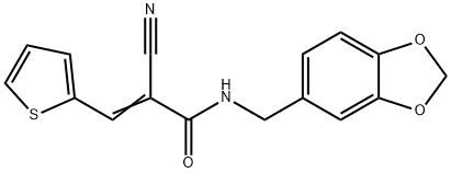 (2E)-N-(1,3-benzodioxol-5-ylmethyl)-2-cyano-3-(thiophen-2-yl)prop-2-enamide Struktur