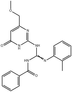 N-{(Z)-{[6-(methoxymethyl)-4-oxo-1,4-dihydropyrimidin-2-yl]amino}[(2-methylphenyl)amino]methylidene}benzamide Struktur