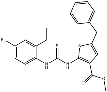 methyl 5-benzyl-2-(3-(4-bromo-2-ethylphenyl)thioureido)thiophene-3-carboxylate Struktur