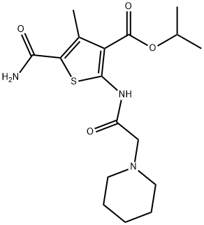 isopropyl 5-carbamoyl-4-methyl-2-(2-(piperidin-1-yl)acetamido)thiophene-3-carboxylate Struktur