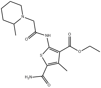 ethyl 5-carbamoyl-4-methyl-2-(2-(2-methylpiperidin-1-yl)acetamido)thiophene-3-carboxylate Struktur