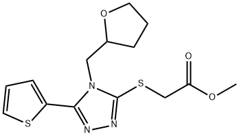 methyl 2-((4-((tetrahydrofuran-2-yl)methyl)-5-(thiophen-2-yl)-4H-1,2,4-triazol-3-yl)thio)acetate Struktur