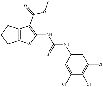 methyl 2-(3-(3,5-dichloro-4-hydroxyphenyl)thioureido)-5,6-dihydro-4H-cyclopenta[b]thiophene-3-carboxylate Struktur