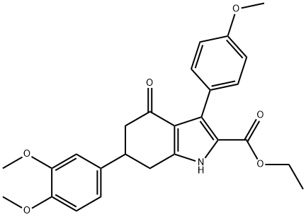 ethyl 6-(3,4-dimethoxyphenyl)-3-(4-methoxyphenyl)-4-oxo-4,5,6,7-tetrahydro-1H-indole-2-carboxylate Struktur