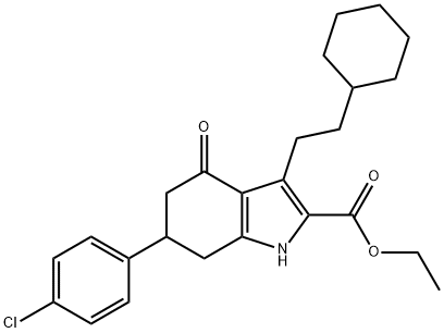 ethyl 6-(4-chlorophenyl)-3-(2-cyclohexylethyl)-4-oxo-4,5,6,7-tetrahydro-1H-indole-2-carboxylate Struktur