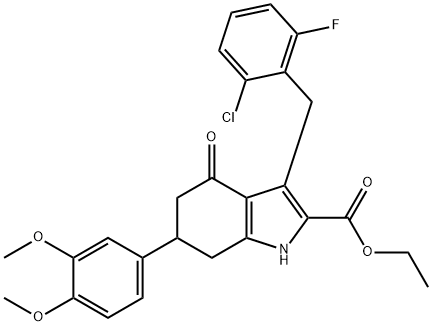 ethyl 3-(2-chloro-6-fluorobenzyl)-6-(3,4-dimethoxyphenyl)-4-oxo-4,5,6,7-tetrahydro-1H-indole-2-carboxylate Struktur