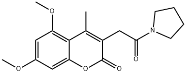 5,7-dimethoxy-4-methyl-3-[2-oxo-2-(1-pyrrolidinyl)ethyl]-2H-chromen-2-one Struktur