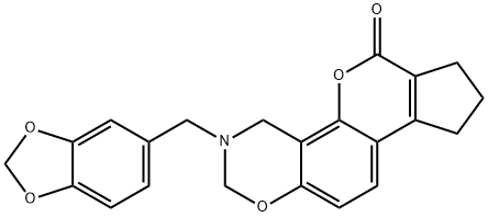 3-(benzo[d][1,3]dioxol-5-ylmethyl)-3,4,8,9-tetrahydro-2H-cyclopenta[3,4]chromeno[8,7-e][1,3]oxazin-6(7H)-one Struktur