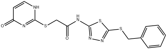 N-[5-(benzylsulfanyl)-1,3,4-thiadiazol-2-yl]-2-[(4-hydroxypyrimidin-2-yl)sulfanyl]acetamide Struktur