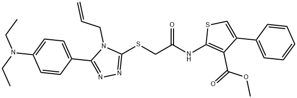 methyl 2-(2-((4-allyl-5-(4-(diethylamino)phenyl)-4H-1,2,4-triazol-3-yl)thio)acetamido)-4-phenylthiophene-3-carboxylate Struktur