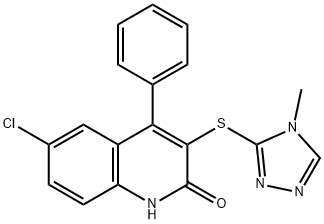 6-chloro-3-[(4-methyl-4H-1,2,4-triazol-3-yl)sulfanyl]-4-phenylquinolin-2(1H)-one Struktur