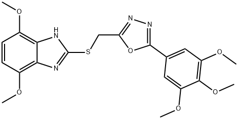 4,7-dimethoxy-2-({[5-(3,4,5-trimethoxyphenyl)-1,3,4-oxadiazol-2-yl]methyl}sulfanyl)-1H-benzimidazole Struktur