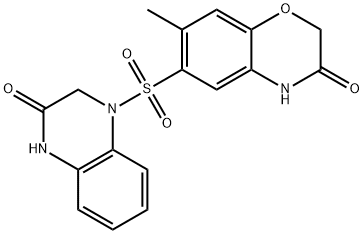 7-methyl-6-[(3-oxo-3,4-dihydro-1(2H)-quinoxalinyl)sulfonyl]-2H-1,4-benzoxazin-3(4H)-one Struktur