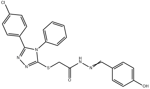 (E)-2-((5-(4-chlorophenyl)-4-phenyl-4H-1,2,4-triazol-3-yl)thio)-N'-(4-hydroxybenzylidene)acetohydrazide Struktur