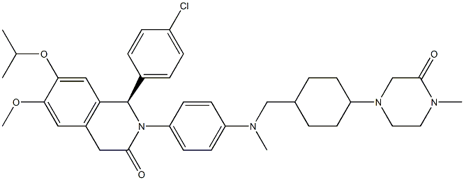 1-(4-chlorophenyl)-7-isopropoxy-6-methoxy-2-(4-(methyl(((1r,4r)-4-(4-methyl-3-oxopiperazin-1-yl)cyclohexyl)methyl)amino)phenyl)-1,2-dihydroisoquinolin-3(4H)-one Struktur