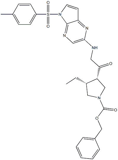 cis-benzyl 3-ethyl-4-(2-(5-tosyl-5H-pyrrolo[2,3-b]pyrazin-2-ylamino)acetyl)pyrrolidine-1-carboxylate Struktur