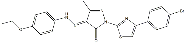 2-[4-(4-bromophenyl)-1,3-thiazol-2-yl]-4-[(4-ethoxyphenyl)hydrazono]-5-methyl-2,4-dihydro-3H-pyrazol-3-one Struktur