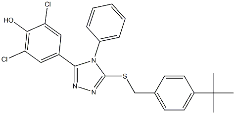 4-(5-((4-(tert-butyl)benzyl)thio)-4-phenyl-4H-1,2,4-triazol-3-yl)-2,6-dichlorophenol Struktur