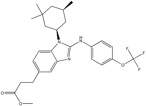 methyl 3-(2-(4-(trifluoromethoxy)phenylamino)-1-(cis-3,3,5-trimethylcyclohexyl)-1H-benzo[d]imidazol-5-yl)propanoate Struktur