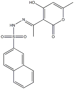 (E)-N'-(1-(4-hydroxy-6-methyl-2-oxo-2H-pyran-3-yl)ethylidene)naphthalene-2-sulfonohydrazide Struktur