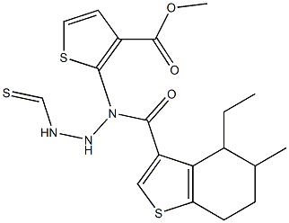 methyl 4-ethyl-5-methyl-2-(2-(4,5,6,7-tetrahydrobenzo[b]thiophene-3-carbonyl)hydrazinecarbothioamido)thiophene-3-carboxylate Struktur