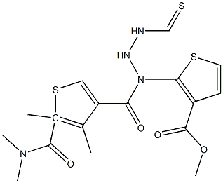 methyl 5-(dimethylcarbamoyl)-4-methyl-2-(2-(5-methylthiophene-3-carbonyl)hydrazinecarbothioamido)thiophene-3-carboxylate Struktur