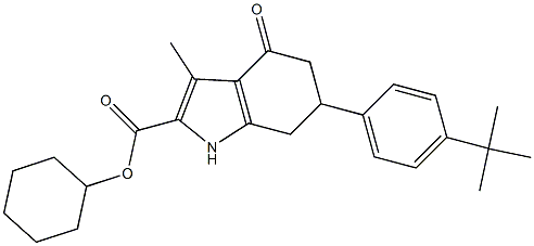 cyclohexyl 6-(4-(tert-butyl)phenyl)-3-methyl-4-oxo-4,5,6,7-tetrahydro-1H-indole-2-carboxylate Struktur