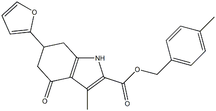 4-methylbenzyl 6-(furan-2-yl)-3-methyl-4-oxo-4,5,6,7-tetrahydro-1H-indole-2-carboxylate Struktur