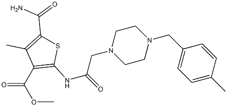 methyl 5-carbamoyl-4-methyl-2-(2-(4-(4-methylbenzyl)piperazin-1-yl)acetamido)thiophene-3-carboxylate Struktur