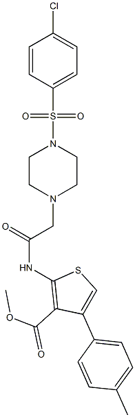 methyl 2-(2-(4-((4-chlorophenyl)sulfonyl)piperazin-1-yl)acetamido)-4-(p-tolyl)thiophene-3-carboxylate Struktur