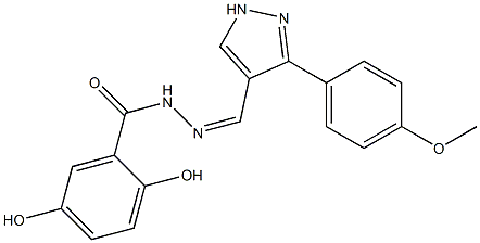 (Z)-2,5-dihydroxy-N'-((3-(4-methoxyphenyl)-1H-pyrazol-4-yl)methylene)benzohydrazide Struktur