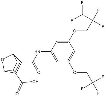 3-((3-(2,2,3,3-tetrafluoropropoxy)-5-(2,2,2-trifluoroethoxy)phenyl)carbamoyl)-7-oxabicyclo[2.2.1]hept-5-ene-2-carboxylic acid Struktur