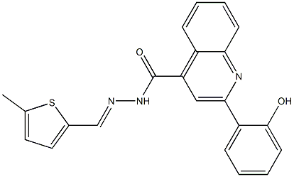 (E)-2-(2-hydroxyphenyl)-N'-((5-methylthiophen-2-yl)methylene)quinoline-4-carbohydrazide Struktur