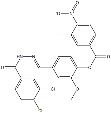 (E)-4-((2-(3,4-dichlorobenzoyl)hydrazono)methyl)-2-methoxyphenyl 3-methyl-4-nitrobenzoate Struktur