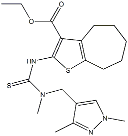 ethyl 2-(3-((1,3-dimethyl-1H-pyrazol-4-yl)methyl)-3-methylthioureido)-5,6,7,8-tetrahydro-4H-cyclohepta[b]thiophene-3-carboxylate Struktur