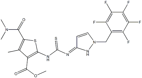 methyl 5-(dimethylcarbamoyl)-4-methyl-2-(3-(1-((perfluorophenyl)methyl)-1H-pyrazol-3(2H)-ylidene)thioureido)thiophene-3-carboxylate Struktur