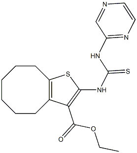 ethyl 2-(3-(pyrazin-2-yl)thioureido)-4,5,6,7,8,9-hexahydrocycloocta[b]thiophene-3-carboxylate Struktur