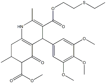 3-(2-(ethylthio)ethyl) 6-methyl 2,7-dimethyl-5-oxo-4-(3,4,5-trimethoxyphenyl)-1,4,5,6,7,8-hexahydroquinoline-3,6-dicarboxylate Struktur