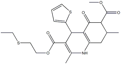 3-(2-(ethylthio)ethyl) 6-methyl 2,7-dimethyl-5-oxo-4-(thiophen-2-yl)-1,4,5,6,7,8-hexahydroquinoline-3,6-dicarboxylate Struktur