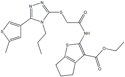 ethyl 2-(2-((5-(5-methylthiophen-3-yl)-4-propyl-4H-1,2,4-triazol-3-yl)thio)acetamido)-5,6-dihydro-4H-cyclopenta[b]thiophene-3-carboxylate Struktur